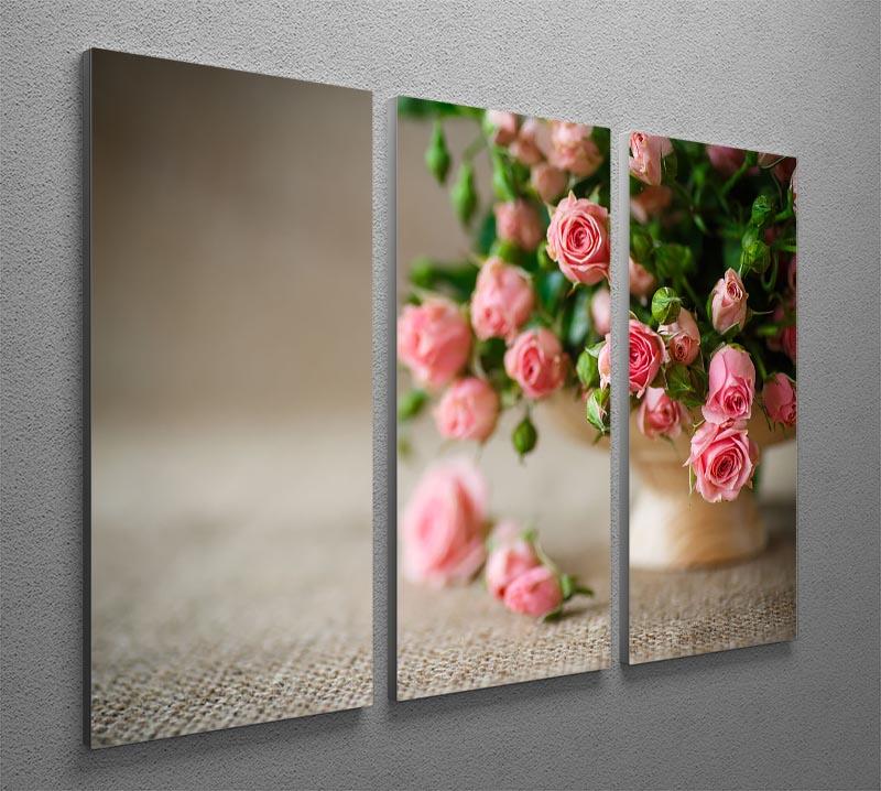 Pink roses on an old table of burlap 3 Split Panel Canvas Print - Canvas Art Rocks - 2