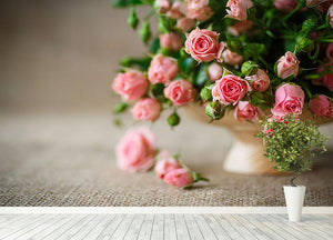 Pink roses on an old table of burlap Wall Mural Wallpaper - Canvas Art Rocks - 4