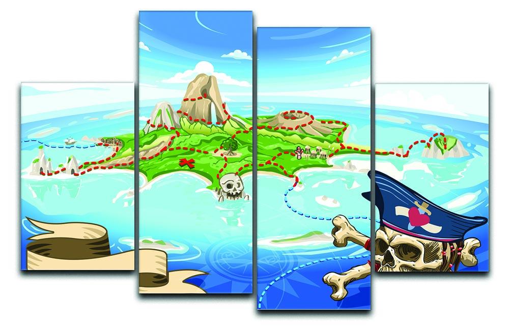 Pirate Cove Island Treasure Map 4 Split Panel Canvas  - Canvas Art Rocks - 1