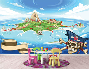 Pirate Cove Island Treasure Map Wall Mural Wallpaper - Canvas Art Rocks - 2
