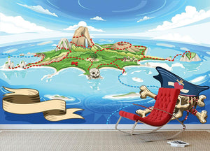 Pirate Cove Island Treasure Map Wall Mural Wallpaper - Canvas Art Rocks - 3