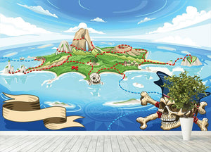 Pirate Cove Island Treasure Map Wall Mural Wallpaper - Canvas Art Rocks - 4