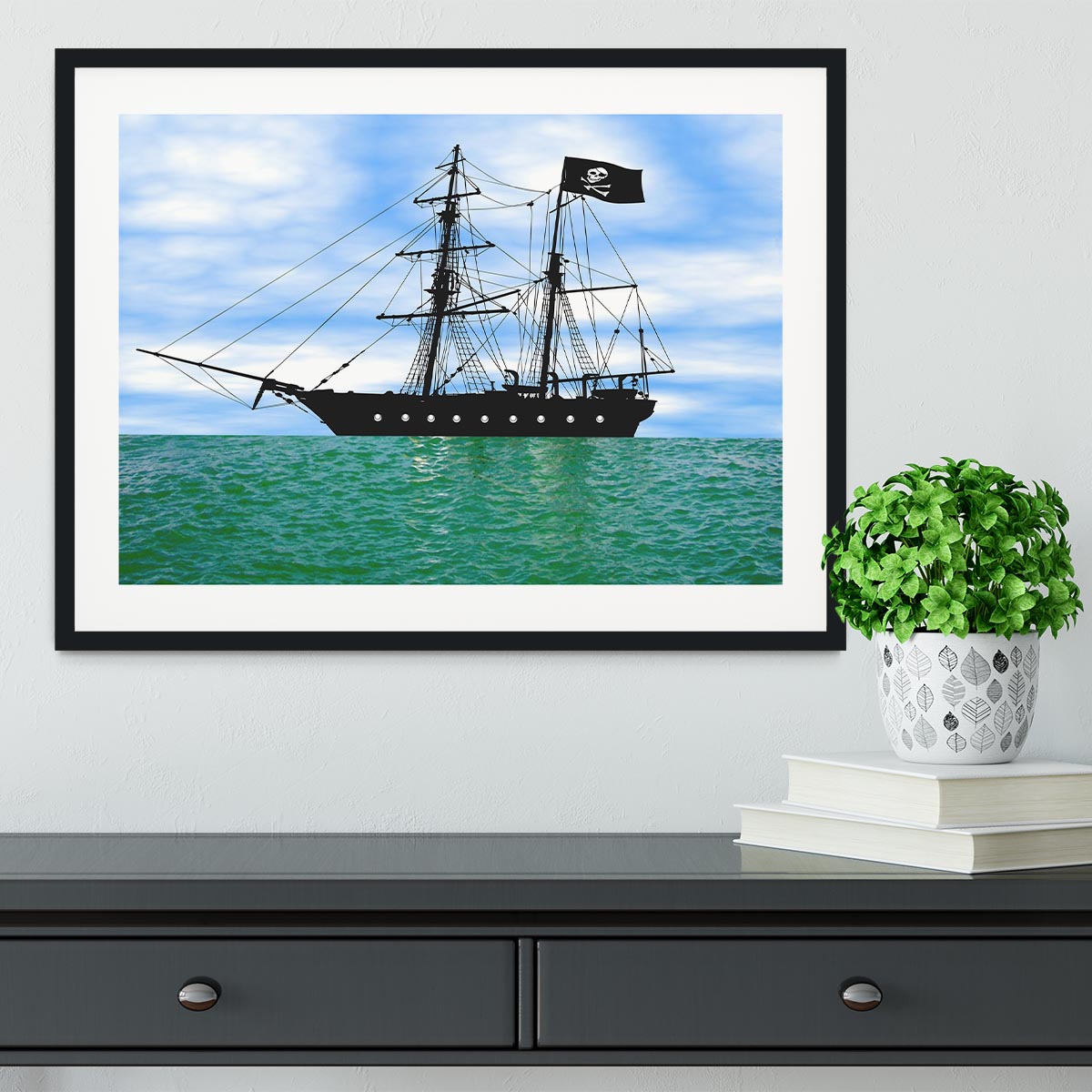 Pirate ship at anchor Framed Print - Canvas Art Rocks - 1