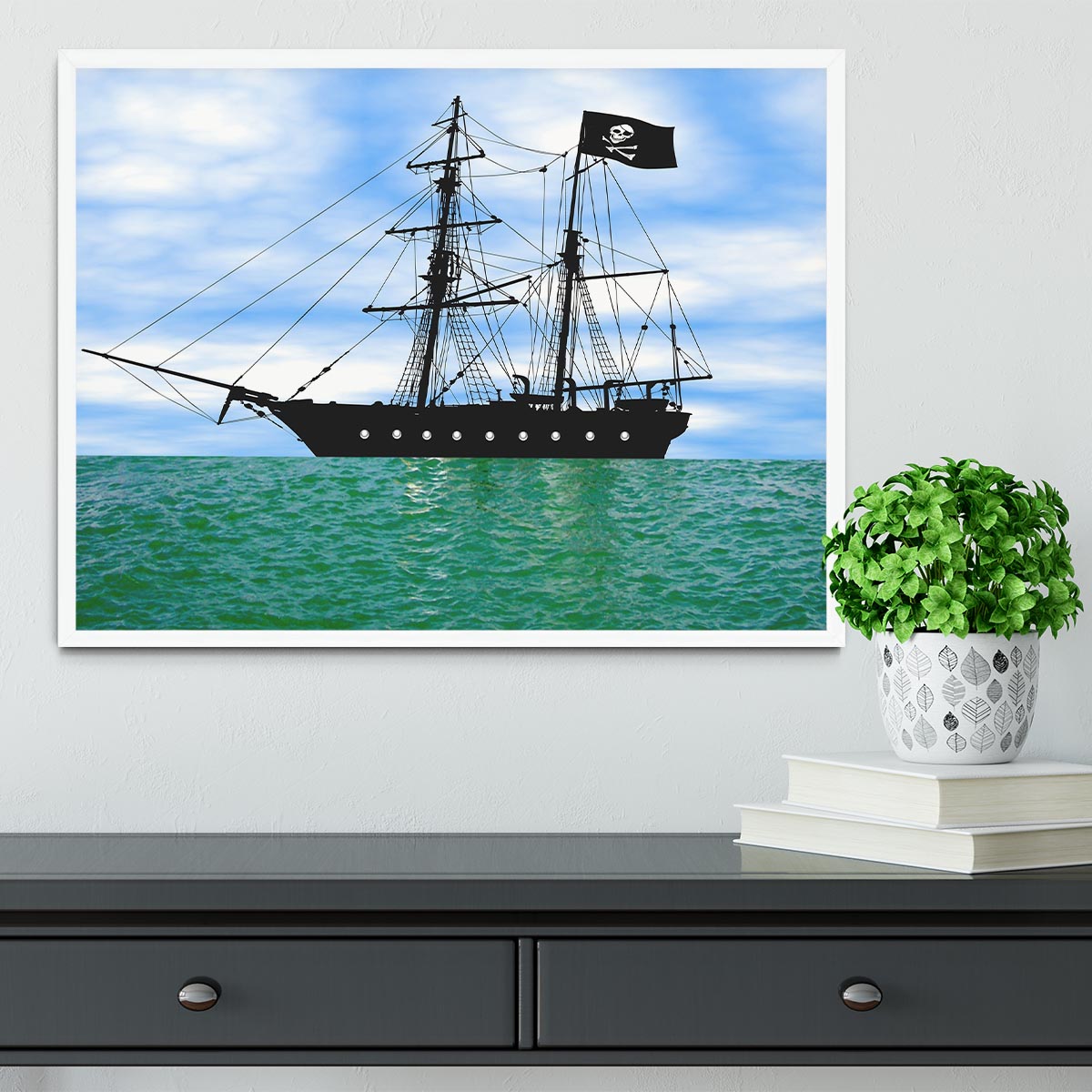Pirate ship at anchor Framed Print - Canvas Art Rocks -6