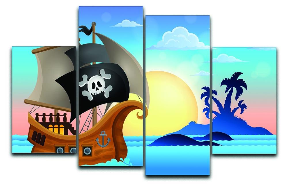 Pirate ship near small island 4 4 Split Panel Canvas  - Canvas Art Rocks - 1