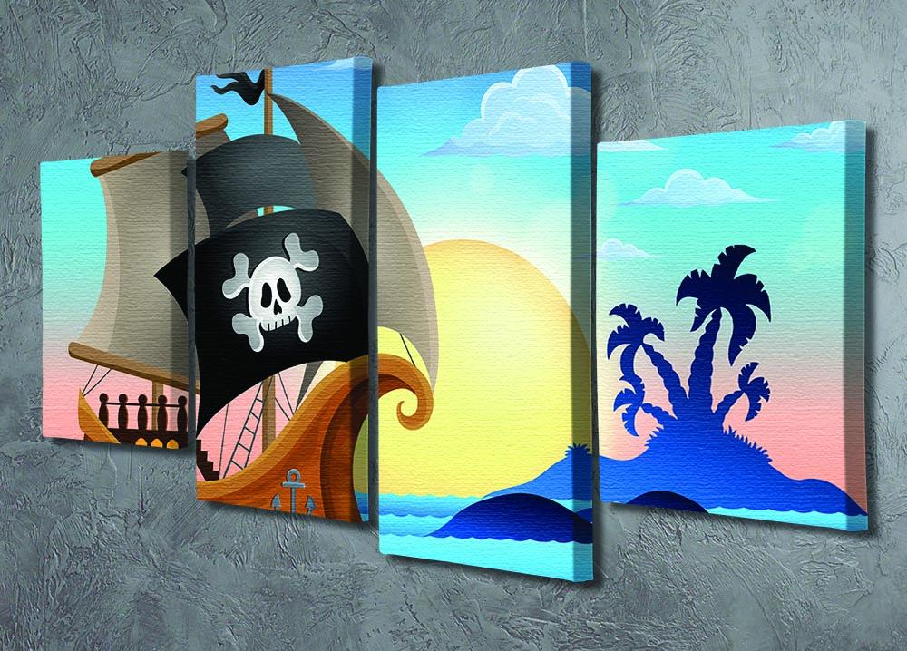 Pirate ship near small island 4 4 Split Panel Canvas - Canvas Art Rocks - 2