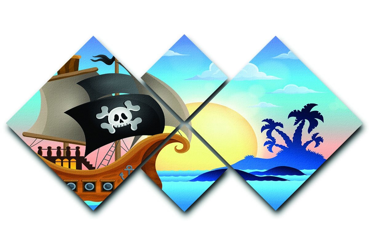 Pirate ship near small island 4 4 Square Multi Panel Canvas  - Canvas Art Rocks - 1