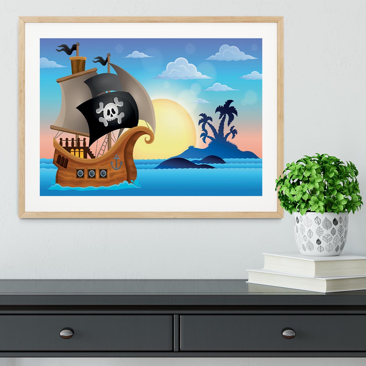 Pirate ship near small island 4 Framed Print - Canvas Art Rocks - 3