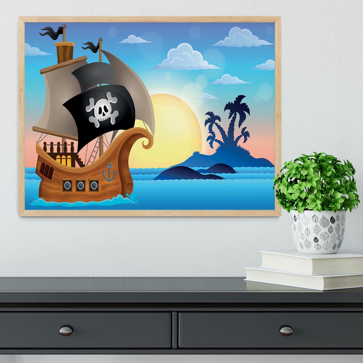 Pirate ship near small island 4 Framed Print - Canvas Art Rocks - 4