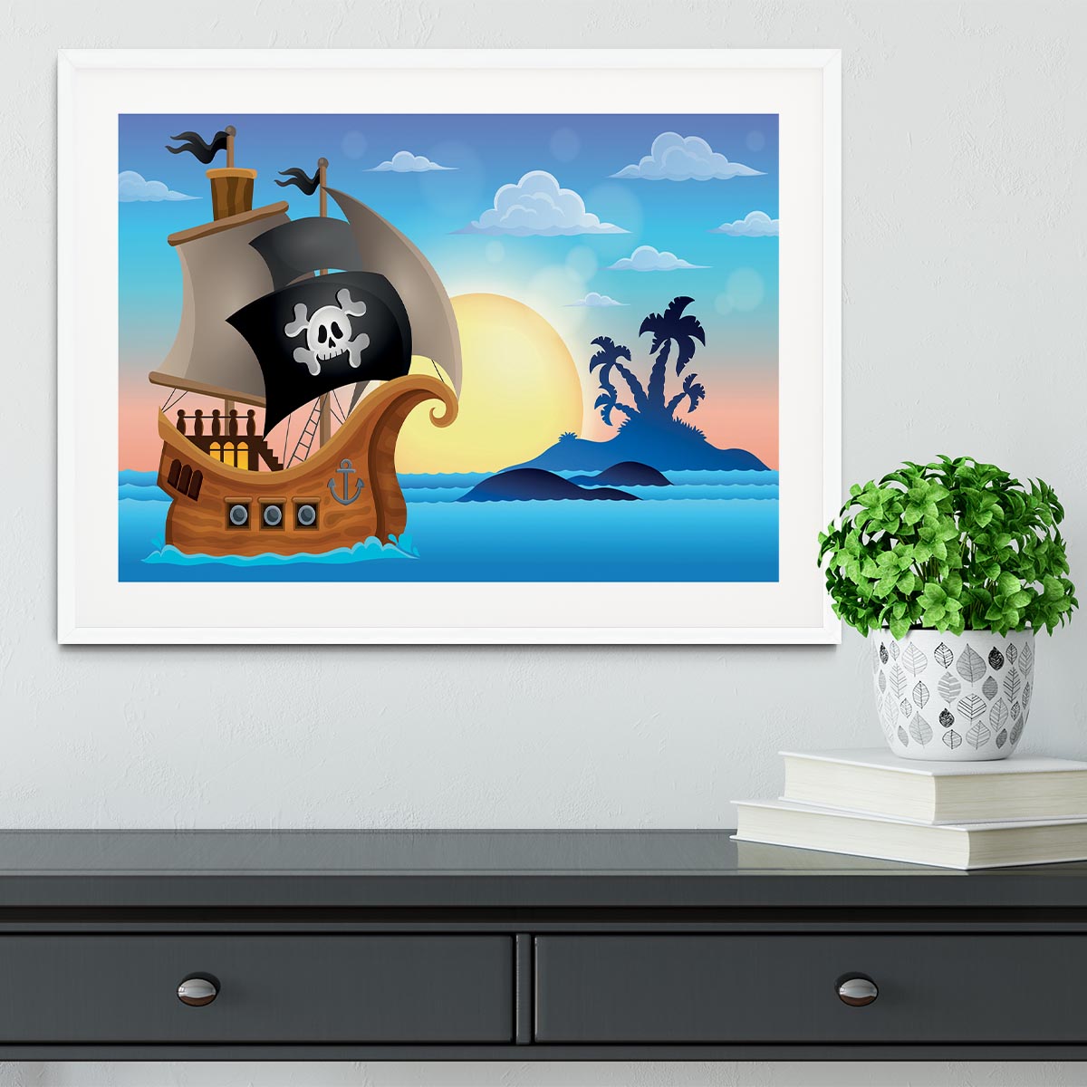 Pirate ship near small island 4 Framed Print - Canvas Art Rocks - 5