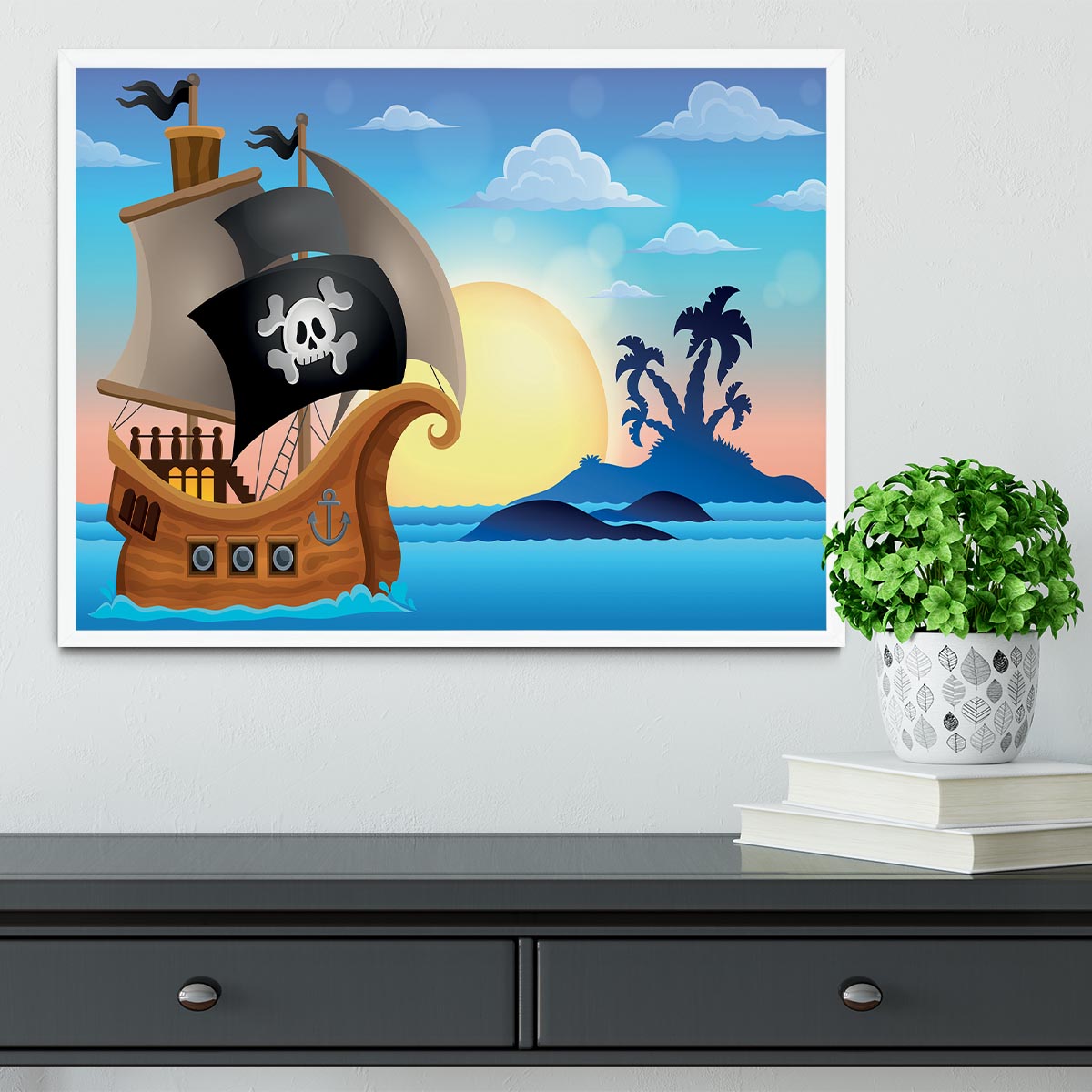Pirate ship near small island 4 Framed Print - Canvas Art Rocks -6