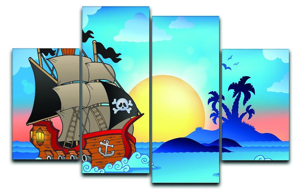 Pirate ship near small island 4 Split Panel Canvas  - Canvas Art Rocks - 1