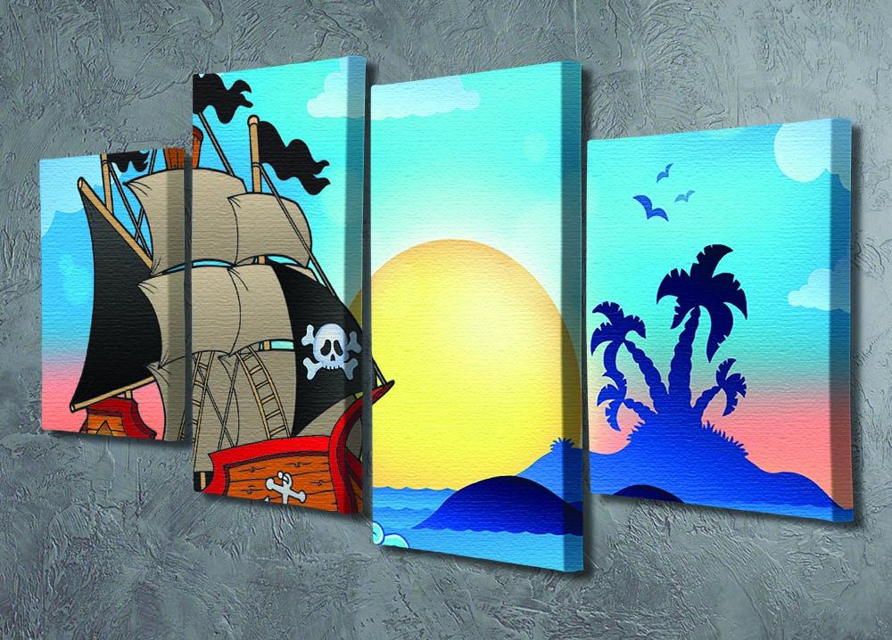 Pirate ship near small island 4 Split Panel Canvas - Canvas Art Rocks - 2