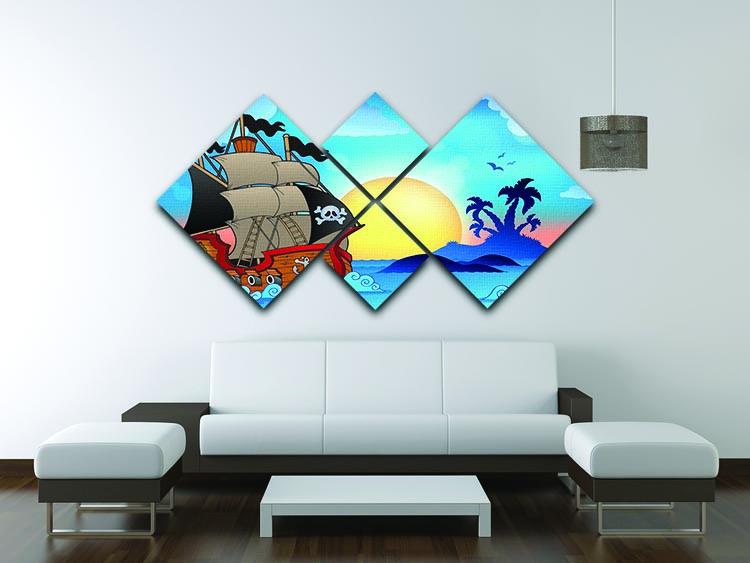 Pirate ship near small island 4 Square Multi Panel Canvas - Canvas Art Rocks - 3