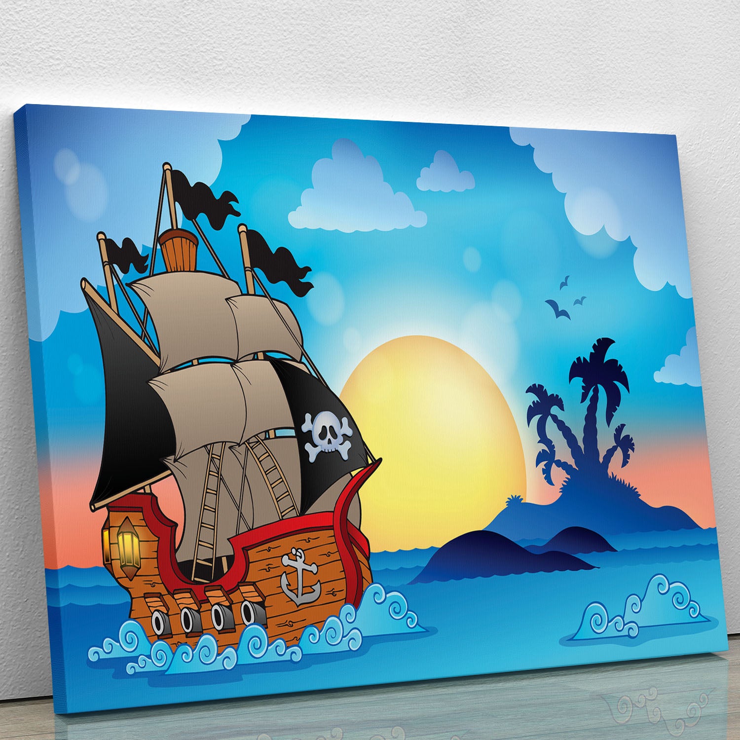 Pirate ship near small island Canvas Print or Poster - Canvas Art Rocks - 1