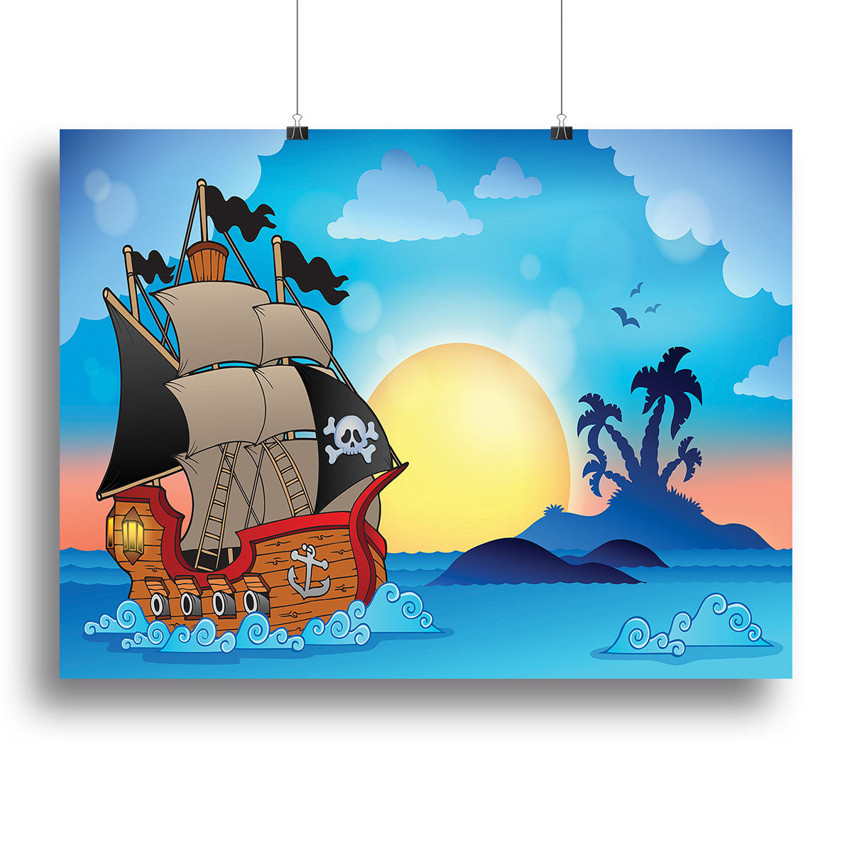 Pirate ship near small island Canvas Print or Poster - Canvas Art Rocks - 2
