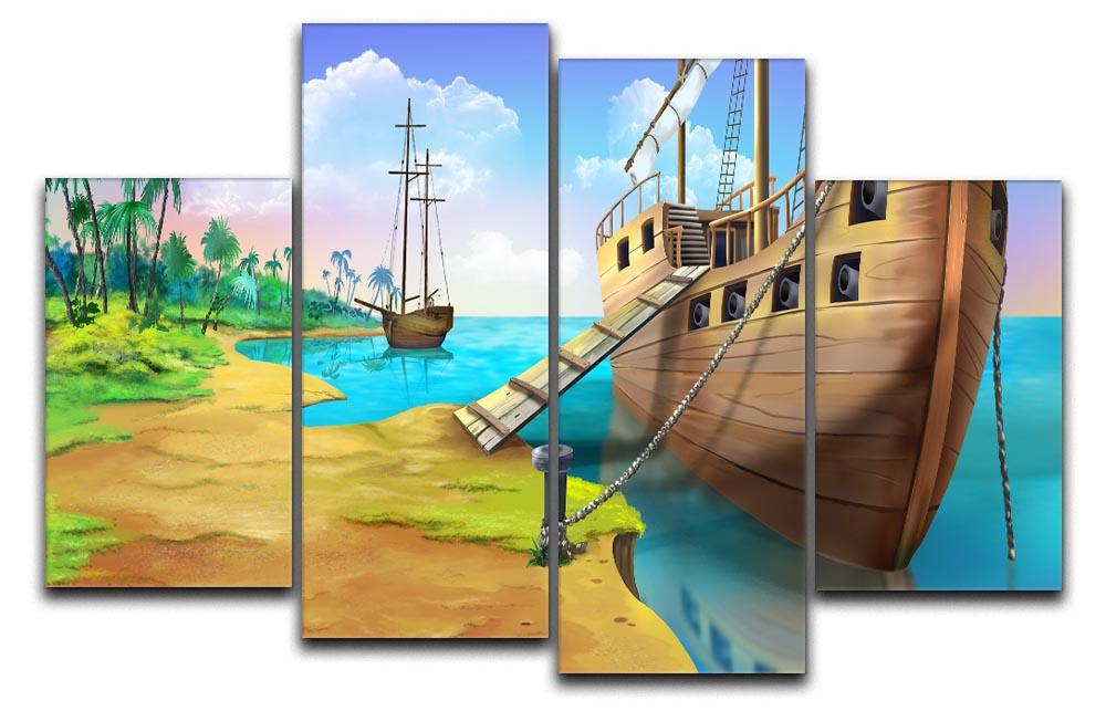 Pirate ship on the shore of the Pirate Island 4 Split Panel Canvas  - Canvas Art Rocks - 1