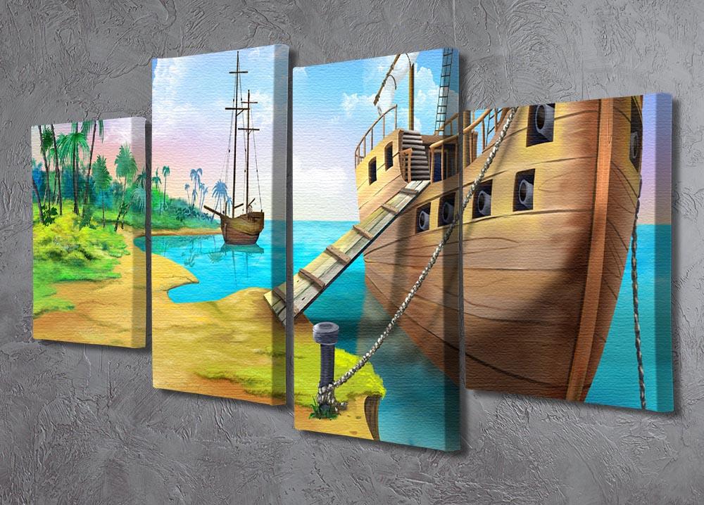 Pirate ship on the shore of the Pirate Island 4 Split Panel Canvas - Canvas Art Rocks - 2