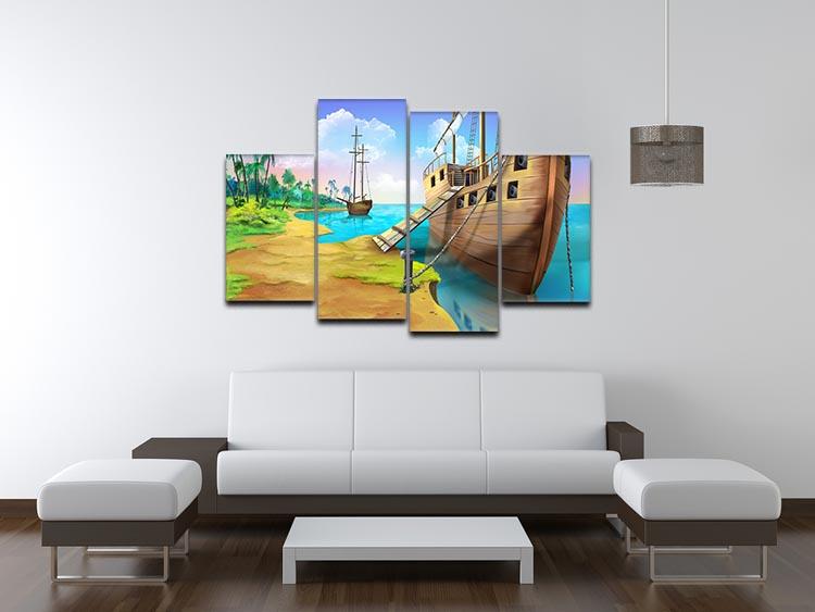 Pirate ship on the shore of the Pirate Island 4 Split Panel Canvas - Canvas Art Rocks - 3