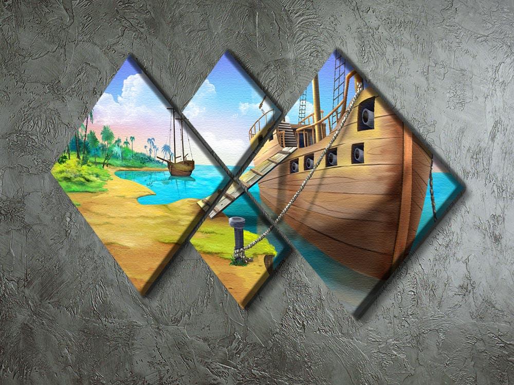 Pirate ship on the shore of the Pirate Island 4 Square Multi Panel Canvas - Canvas Art Rocks - 2