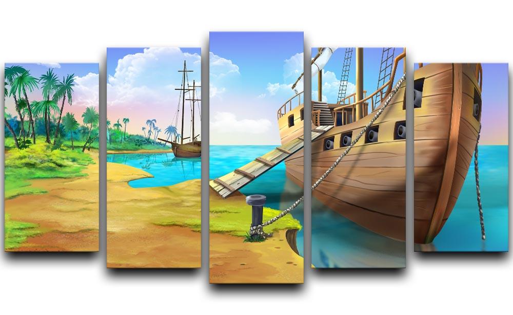 Pirate ship on the shore of the Pirate Island 5 Split Panel Canvas  - Canvas Art Rocks - 1