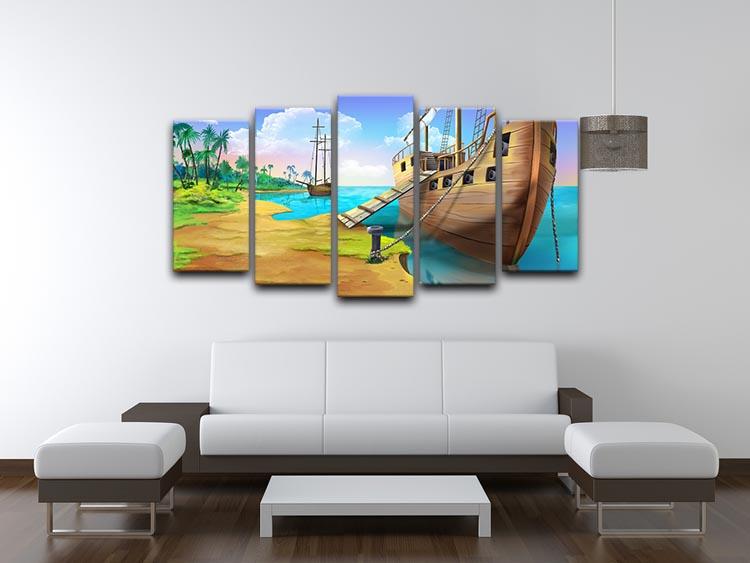 Pirate ship on the shore of the Pirate Island 5 Split Panel Canvas - Canvas Art Rocks - 3
