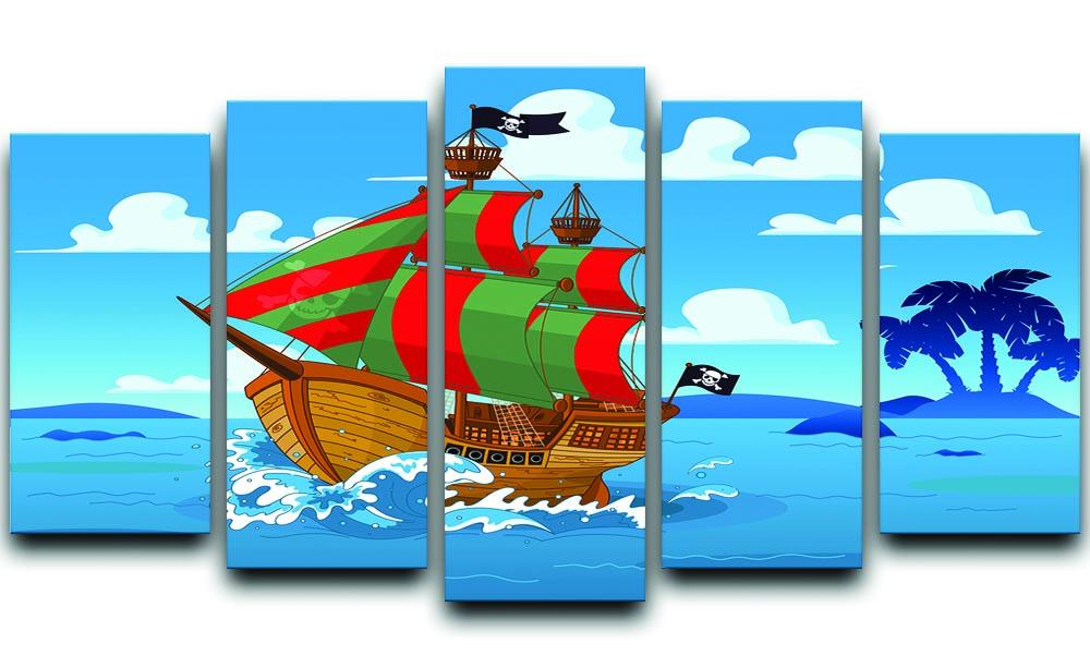 Pirate ship sails the seas 5 Split Panel Canvas  - Canvas Art Rocks - 1