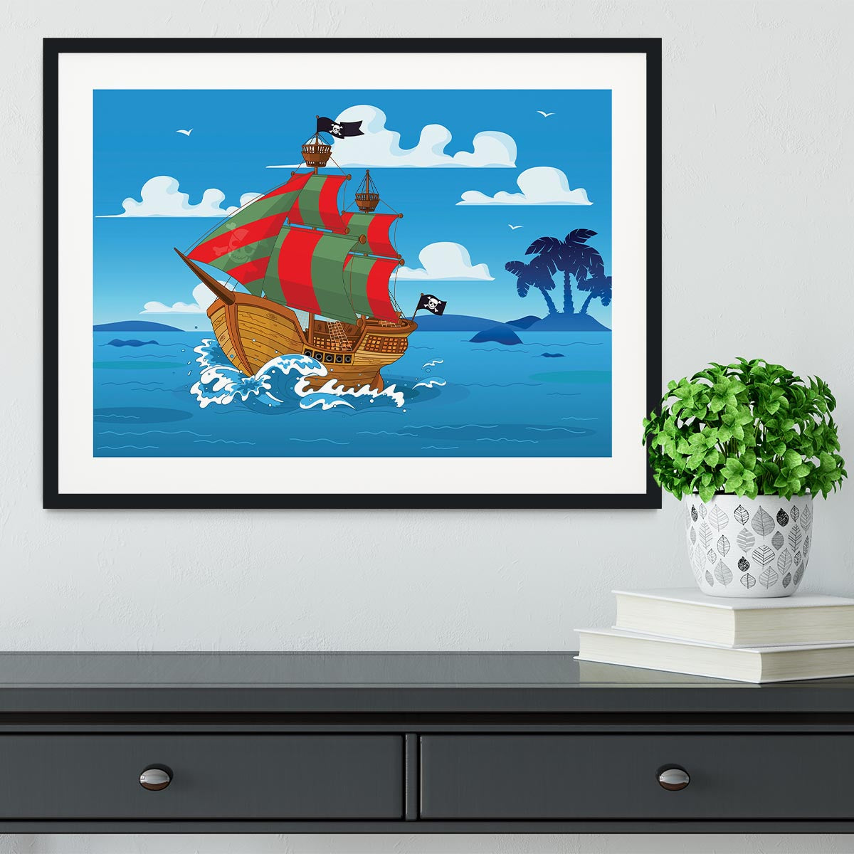 Pirate ship sails the seas Framed Print - Canvas Art Rocks - 1