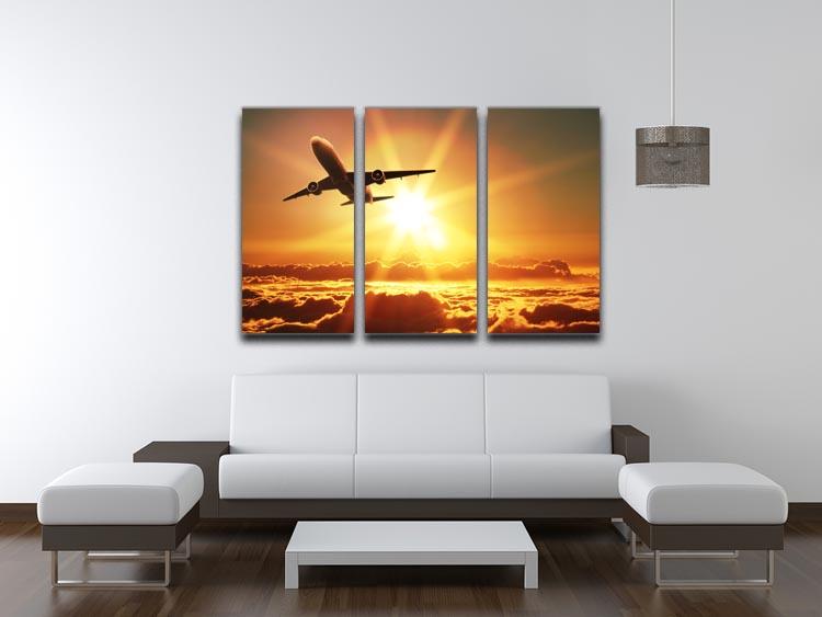 Plane takes off at sunrise 3 Split Panel Canvas Print - Canvas Art Rocks - 3