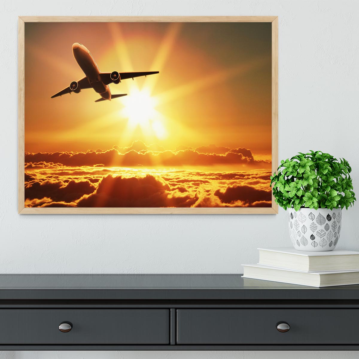Plane takes off at sunrise Framed Print - Canvas Art Rocks - 4