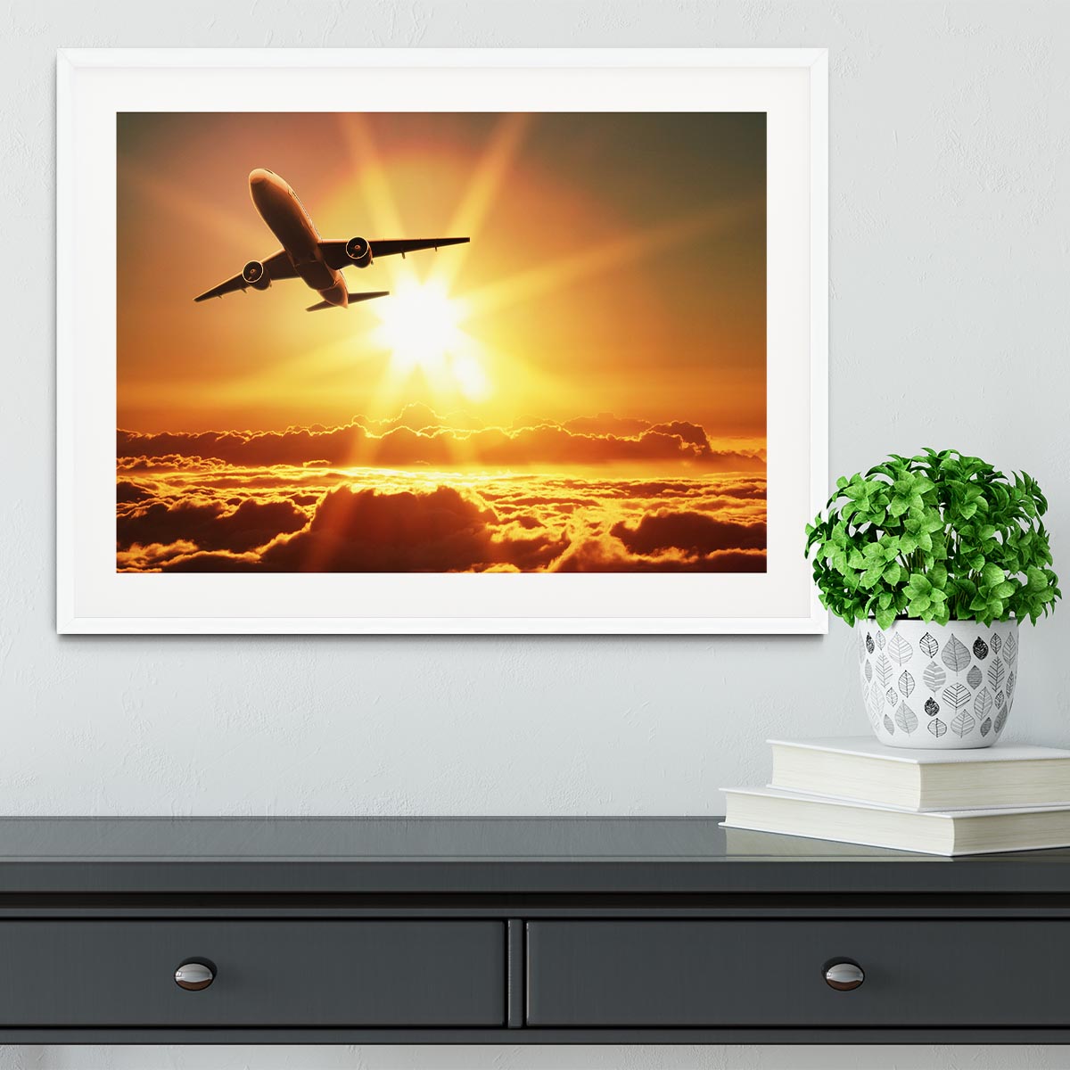 Plane takes off at sunrise Framed Print - Canvas Art Rocks - 5