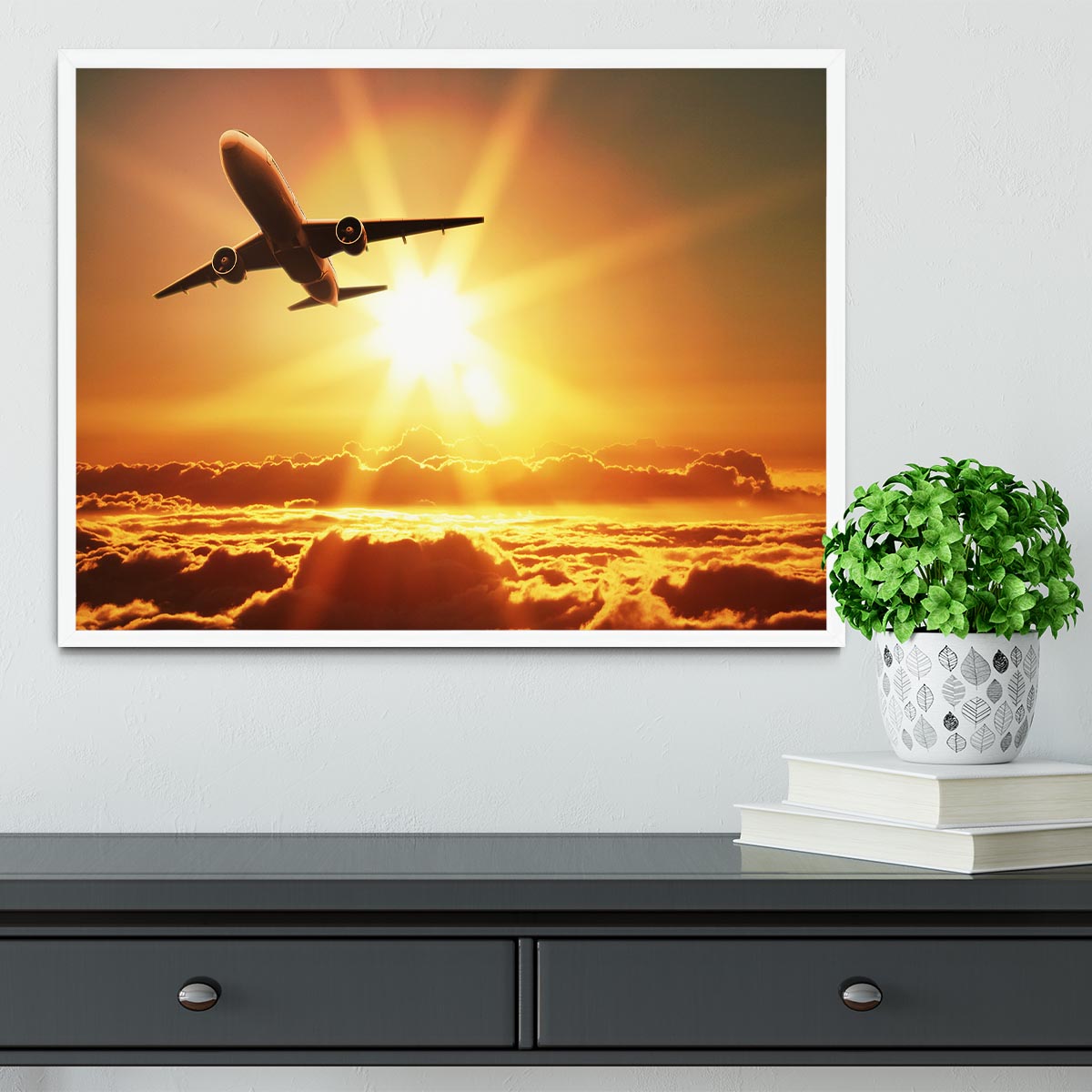 Plane takes off at sunrise Framed Print - Canvas Art Rocks -6