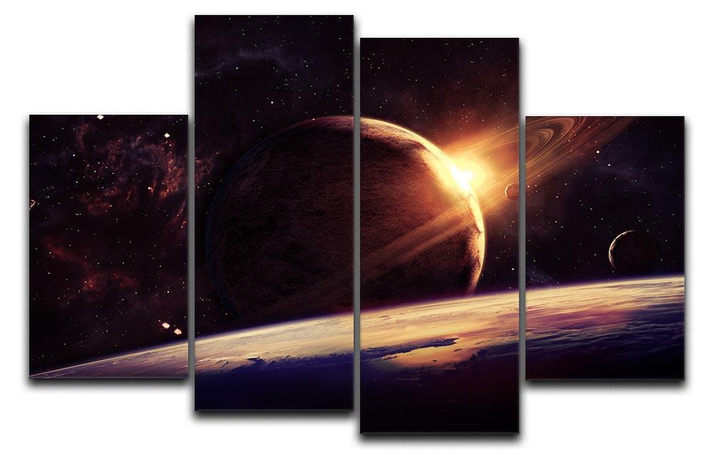 Planets over the nebulae in space 4 Split Panel Canvas  - Canvas Art Rocks - 1