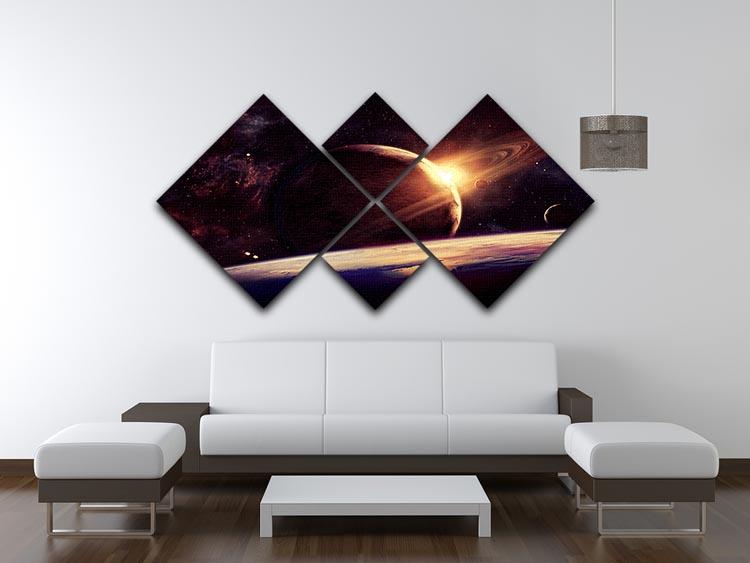 Planets over the nebulae in space 4 Square Multi Panel Canvas - Canvas Art Rocks - 3