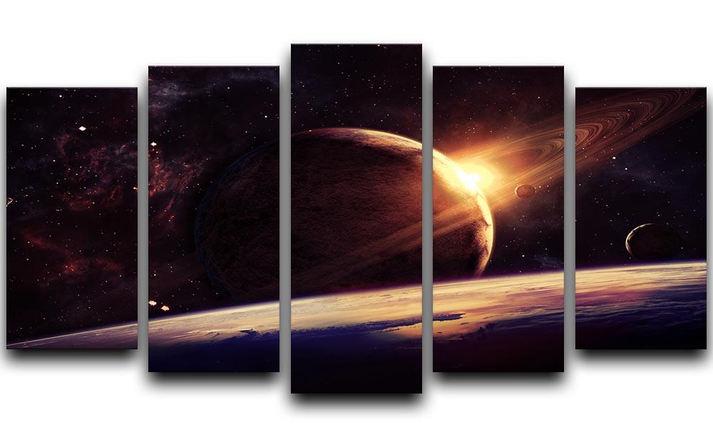 Planets over the nebulae in space 5 Split Panel Canvas  - Canvas Art Rocks - 1