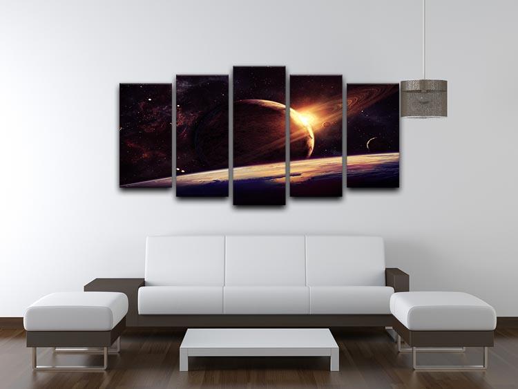 Planets over the nebulae in space 5 Split Panel Canvas - Canvas Art Rocks - 3