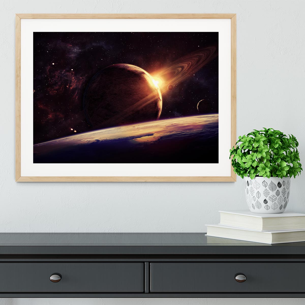 Planets over the nebulae in space Framed Print - Canvas Art Rocks - 3