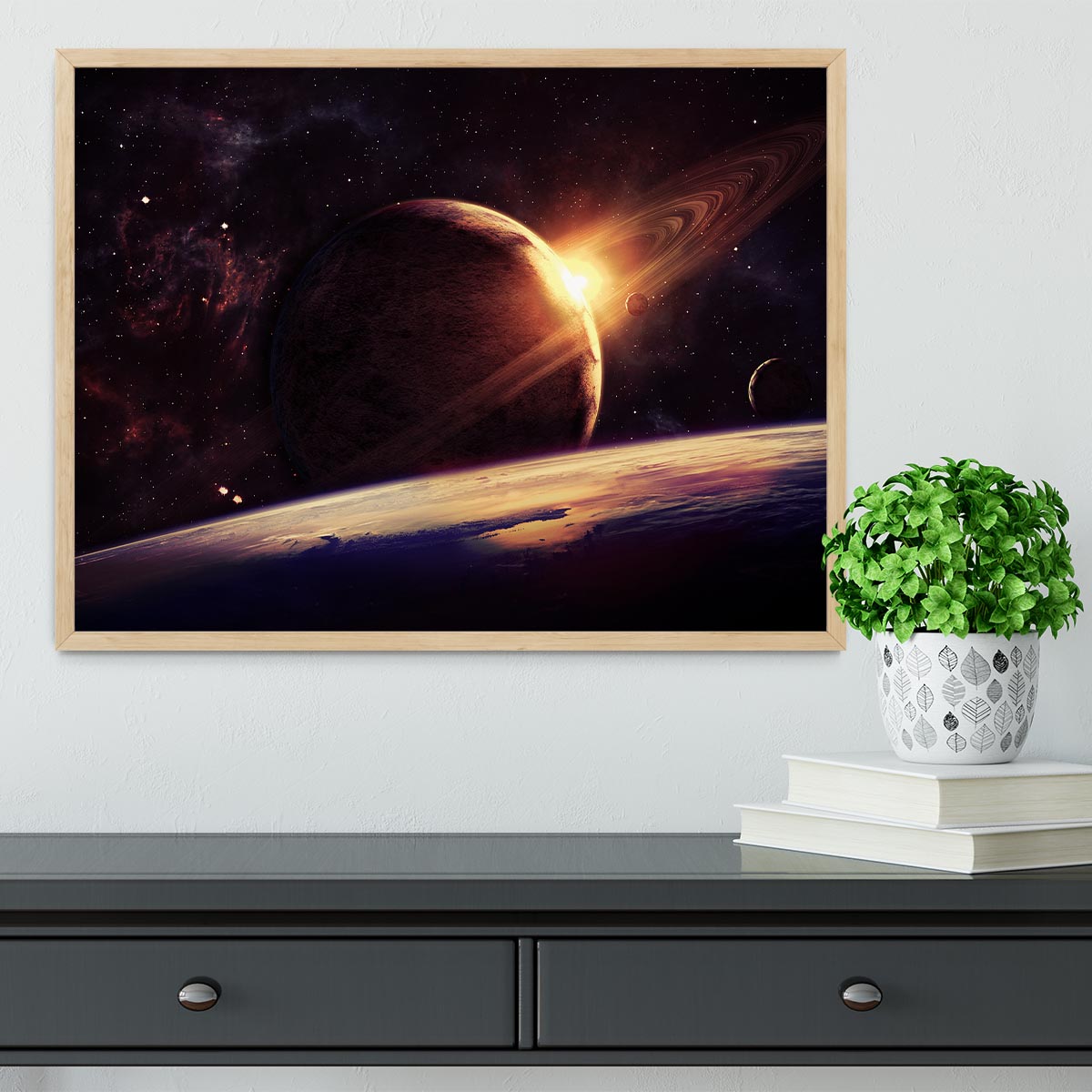 Planets over the nebulae in space Framed Print - Canvas Art Rocks - 4