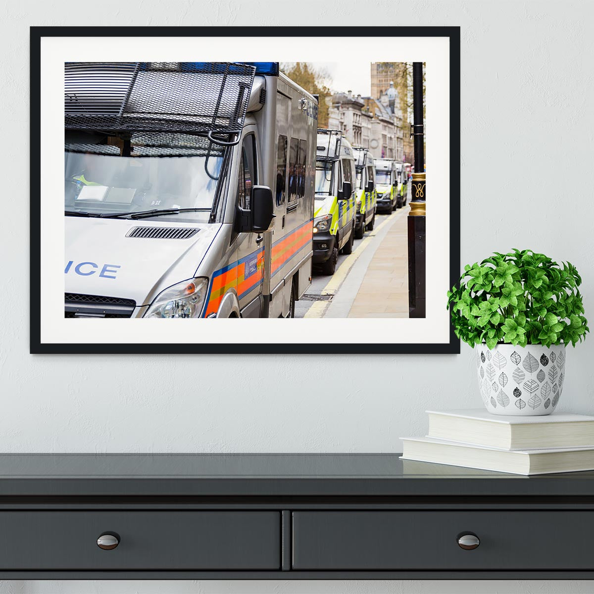 Police vans in a row Framed Print - Canvas Art Rocks - 1
