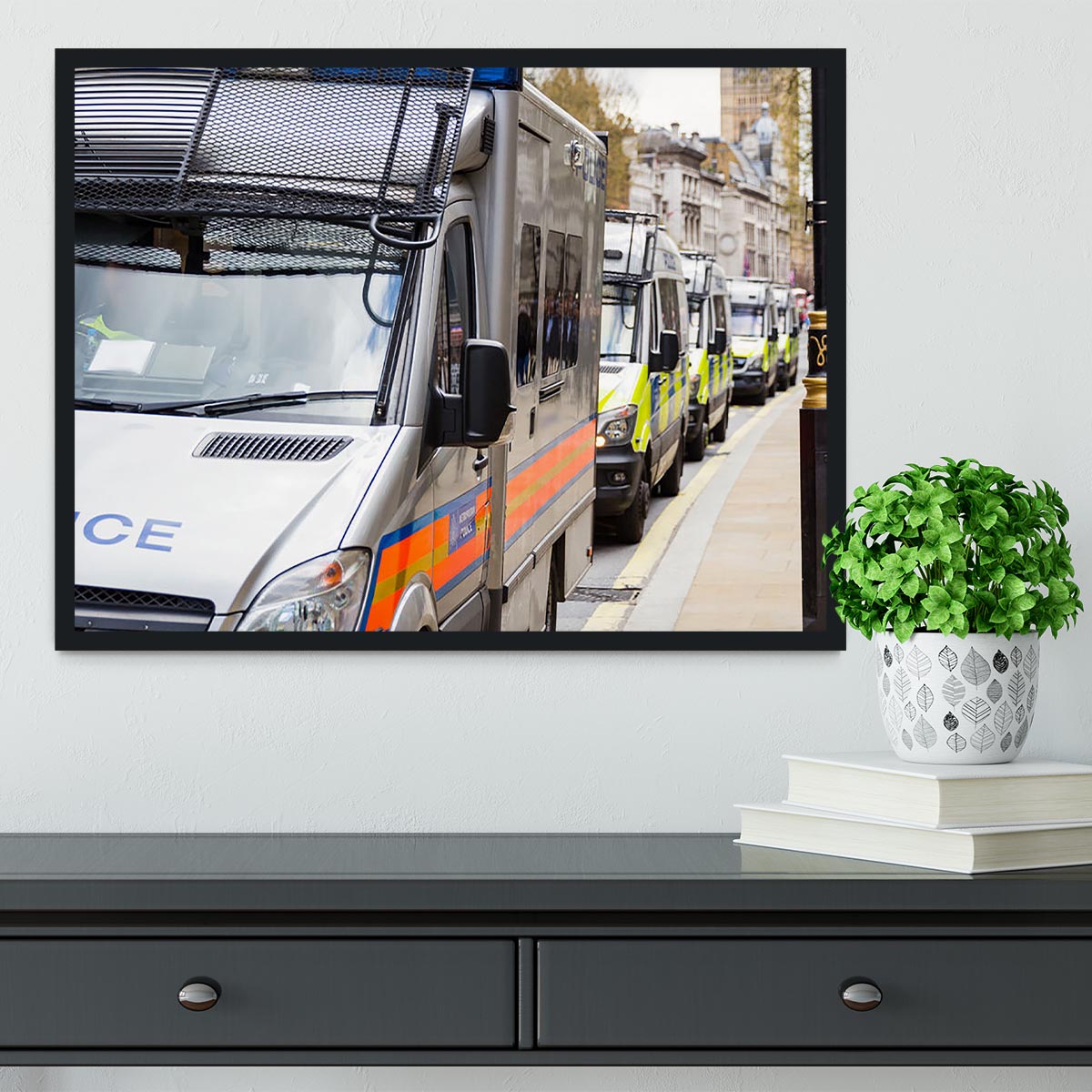 Police vans in a row Framed Print - Canvas Art Rocks - 2