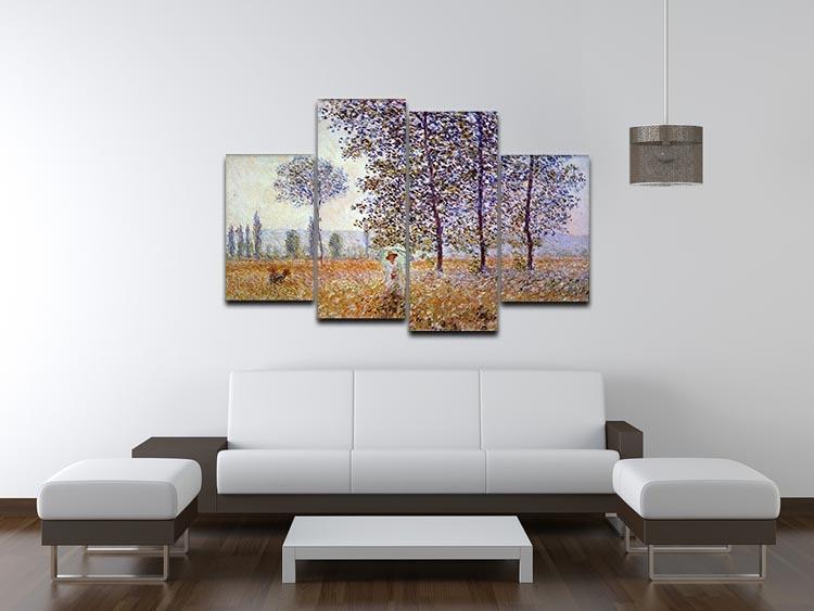Poplars in the sunlight by Monet 4 Split Panel Canvas - Canvas Art Rocks - 3