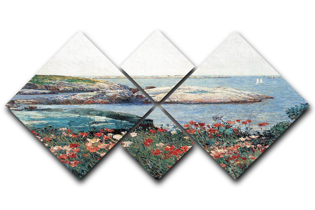 Poppies Isles of Shoals 1 by Hassam 4 Square Multi Panel Canvas - Canvas Art Rocks - 1