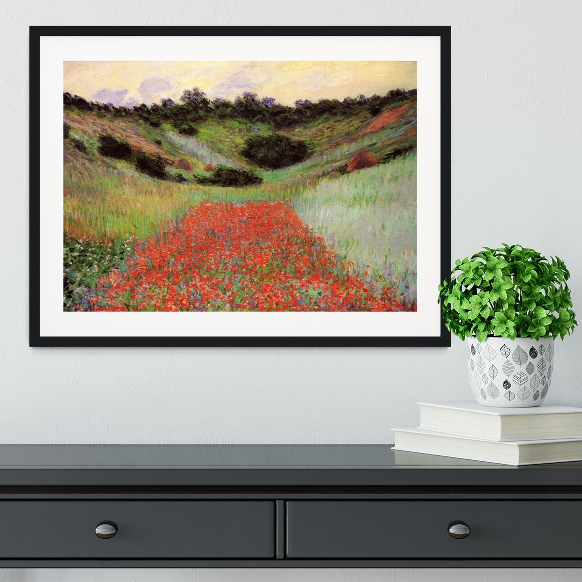 Poppy Field of Flowers in Giverny by Monet Framed Print - Canvas Art Rocks - 1
