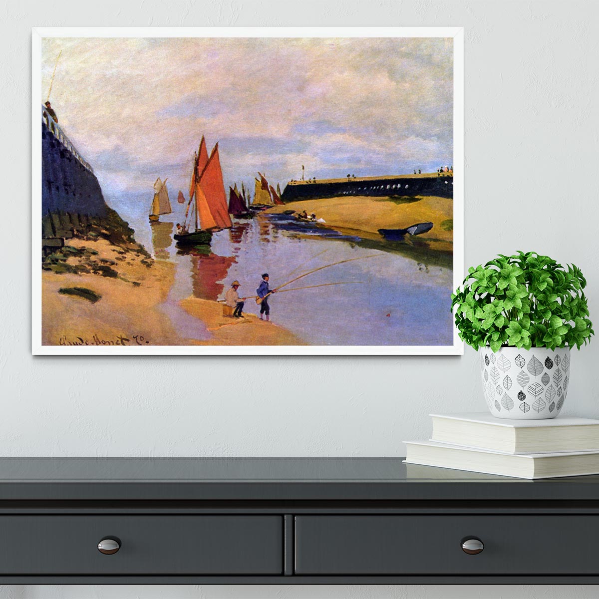 Port of Trouville by Monet Framed Print - Canvas Art Rocks -6