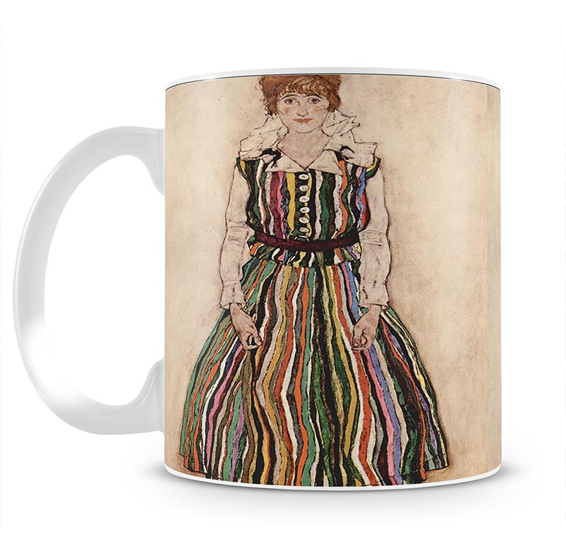 Portrait of Edith Egon Schiele in a striped dress by Egon Schiele Mug - Canvas Art Rocks - 1