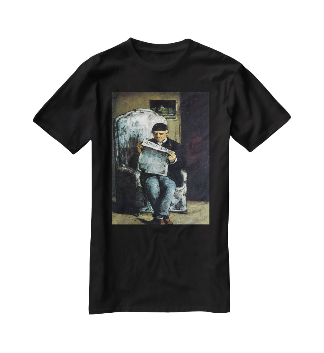 Portrait of Louis-Auguste Cezanne the father of the artist reading from L'EvÇnement by Cezanne T-Shirt - Canvas Art Rocks - 1