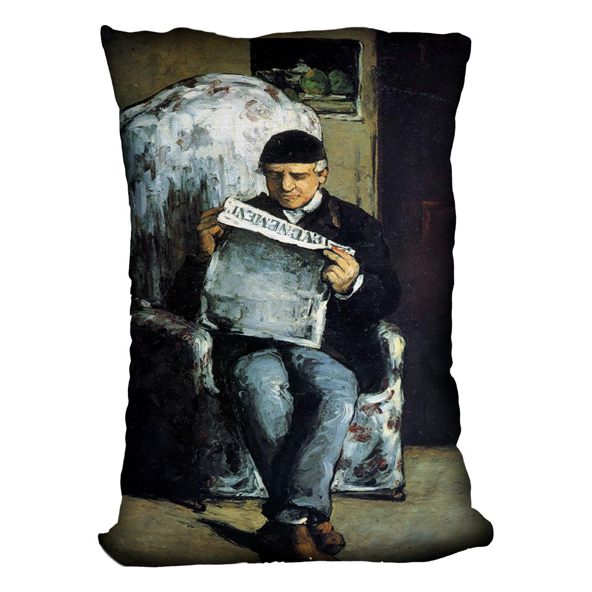 Portrait of Louis-Auguste Cezanne the father of the artist reading from L'EvÇnement by Cezanne Cushion