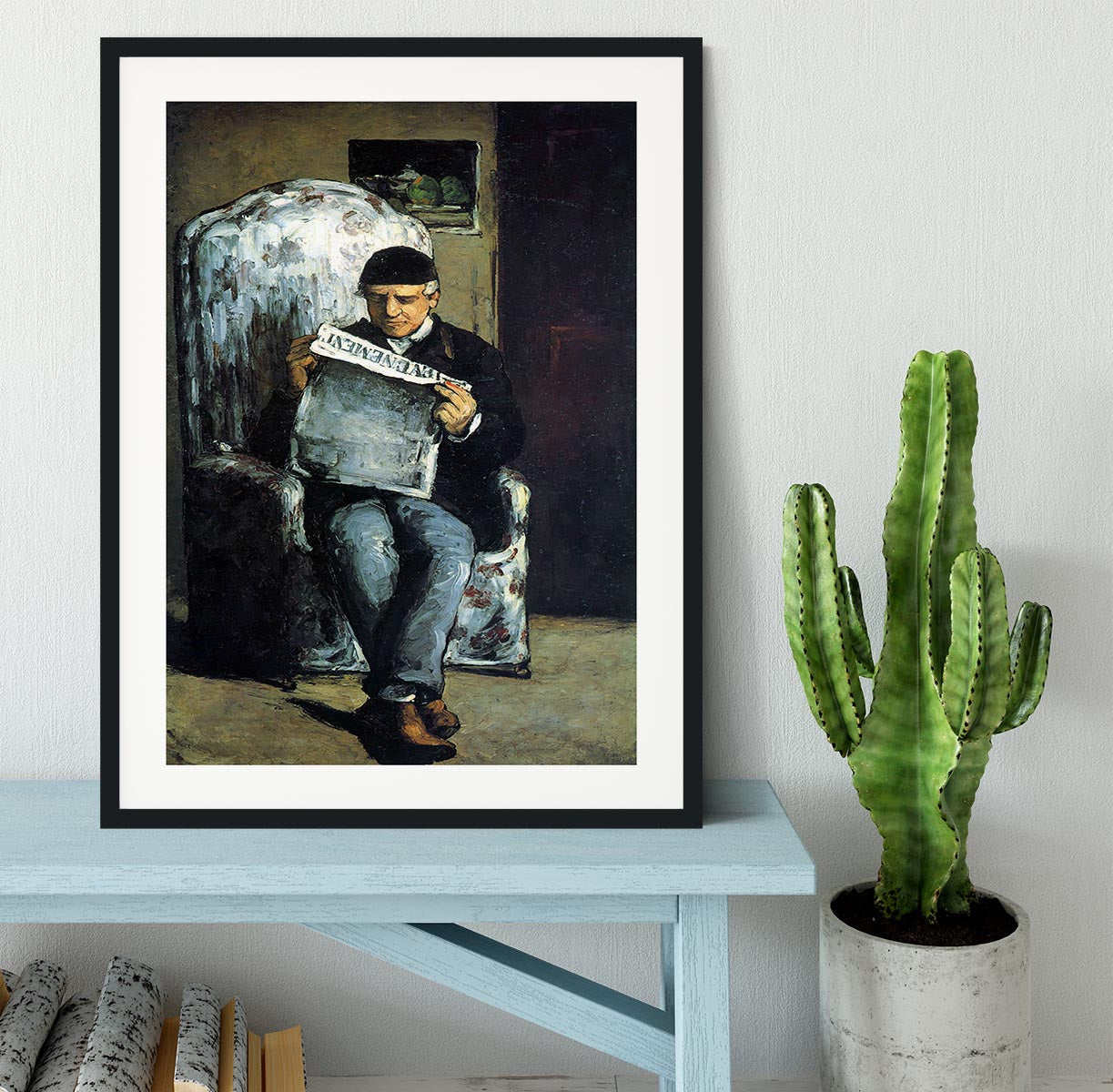 Portrait of Louis-Auguste Cezanne the father of the artist reading from L'EvÇnement by Cezanne Framed Print - Canvas Art Rocks - 1
