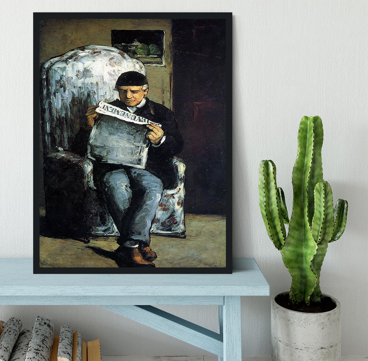 Portrait of Louis-Auguste Cezanne the father of the artist reading from L'EvÇnement by Cezanne Framed Print - Canvas Art Rocks - 2