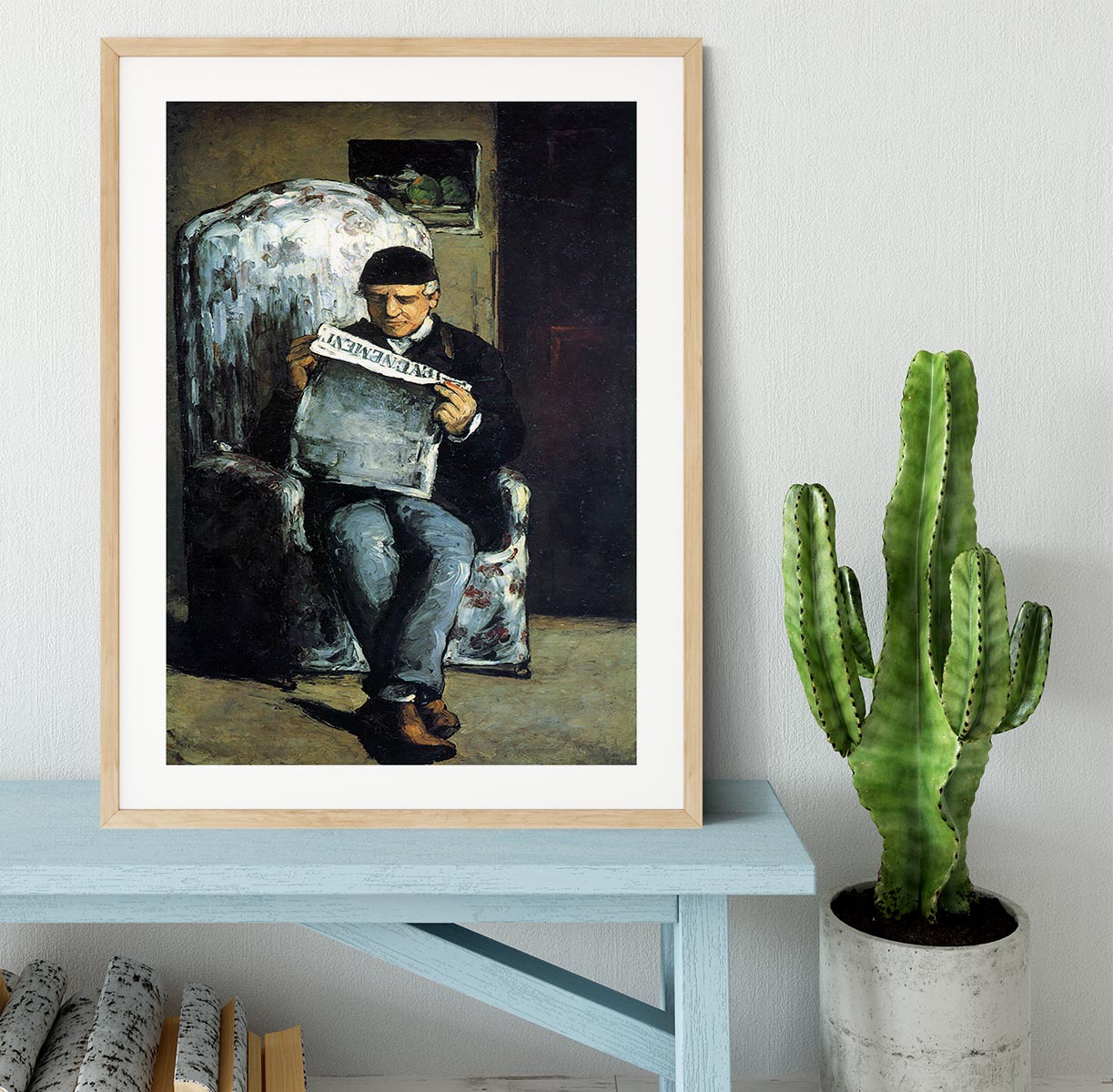 Portrait of Louis-Auguste Cezanne the father of the artist reading from L'EvÇnement by Cezanne Framed Print - Canvas Art Rocks - 3